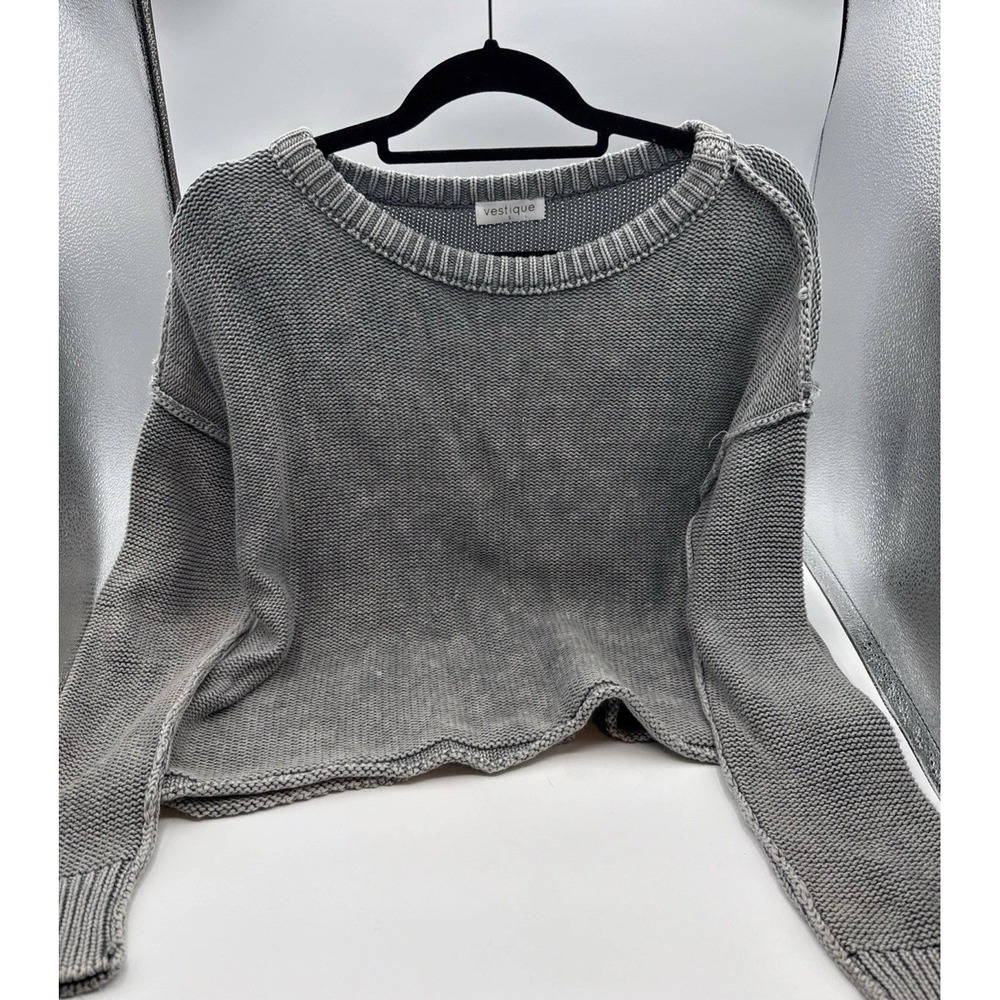 Vestique gray distressed sweater womens‎ Small knitted crew neck